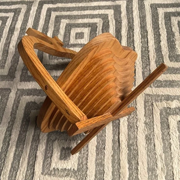 Apple Shaped Folding Collapsible Wooden Basket Fruit Bowl Trivet Farmhouse - Picture 3 of 3